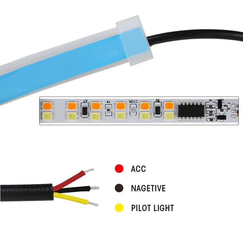 2pcs 12V LED DRL Car Daytime Running Light Flexible Waterproof Strip Auto Headlights White Turn Signal Yellow Brake Flow Lights - The Real Droppshipping