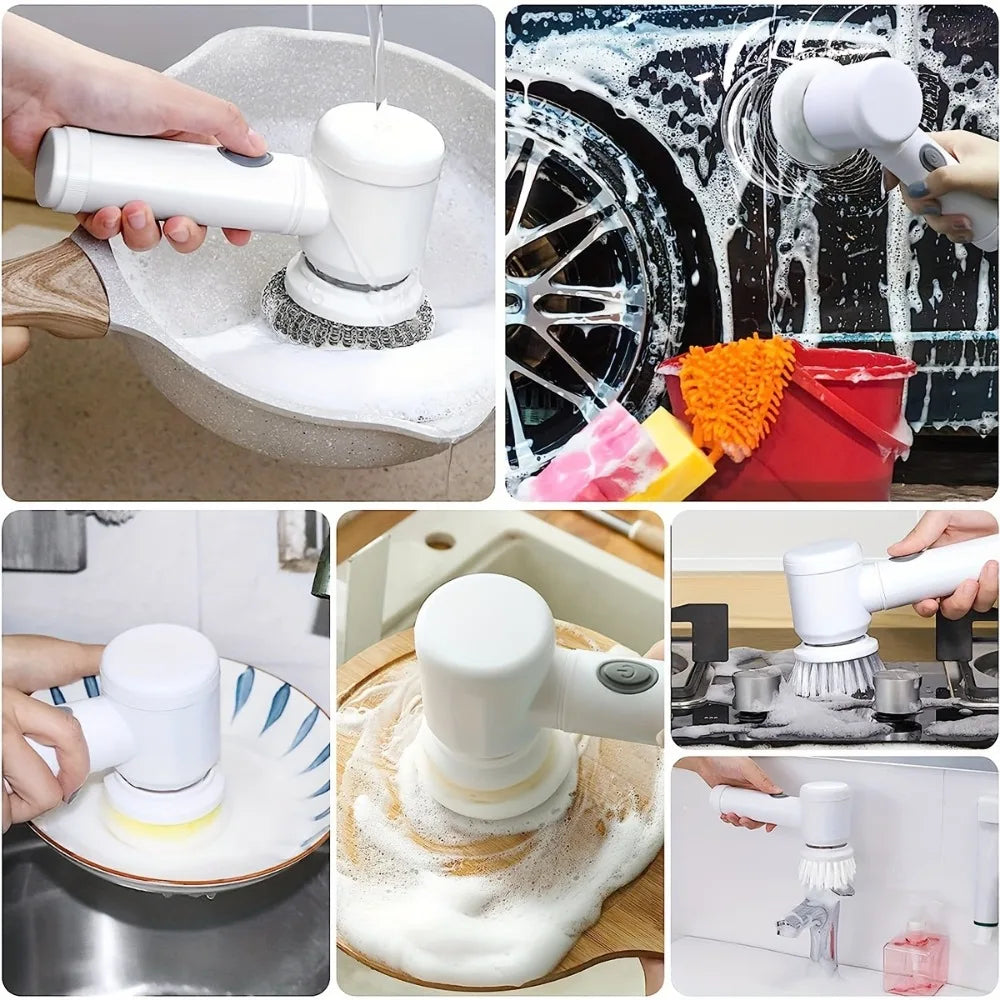 Electric Spin Scrubber With 5 Replaceable Brush Head Power  Electric Cleaning Brush Handheld Rechargeable Shower Scrubber - The Real Droppshipping