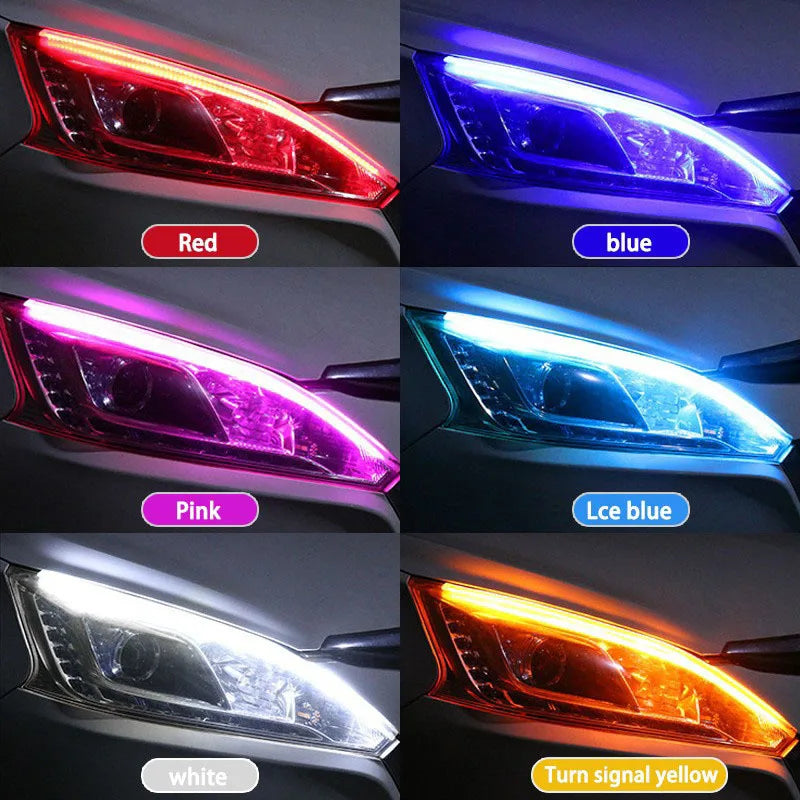 2pcs 12V LED DRL Car Daytime Running Light Flexible Waterproof Strip Auto Headlights White Turn Signal Yellow Brake Flow Lights - The Real Droppshipping