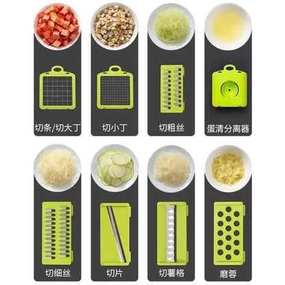 1Pc Green Black 14 in 1 Multifunctional Vegetable Slicer Cutter Shredders Slicer With Basket Fruit Potato Chopper Carrot Grater - The Real Droppshipping