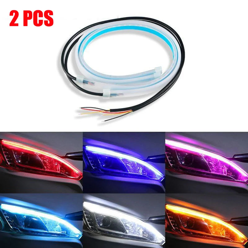 2pcs 12V LED DRL Car Daytime Running Light Flexible Waterproof Strip Auto Headlights White Turn Signal Yellow Brake Flow Lights - The Real Droppshipping