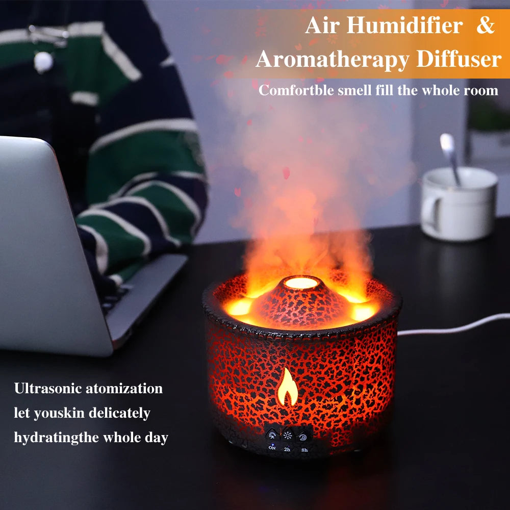 Volcano Fire Flame Air Humidifier Aroma Diffuser Essential Oil with Remote Control Jellyfish for Home Fragrance Mist Mak Smoking - The Real Droppshipping