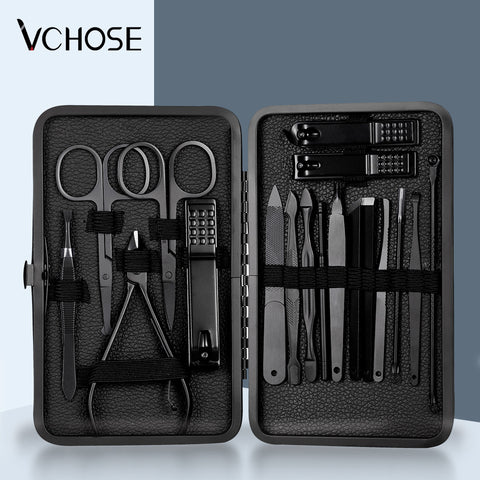 Black Nail Clipper Set Stainless Steel Manicure Nail Scissors Pedicure Kit Nippers Trimmer Care Tool With Travel Case Kit - The Real Droppshipping