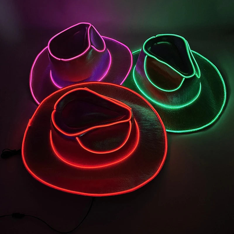 Disco Luminous Led Bride Cowgirl Hat Glowing Light Bar Cap Bachelorette Party Supplies Flashing Neon Western Cowboy Hat - The Real Droppshipping