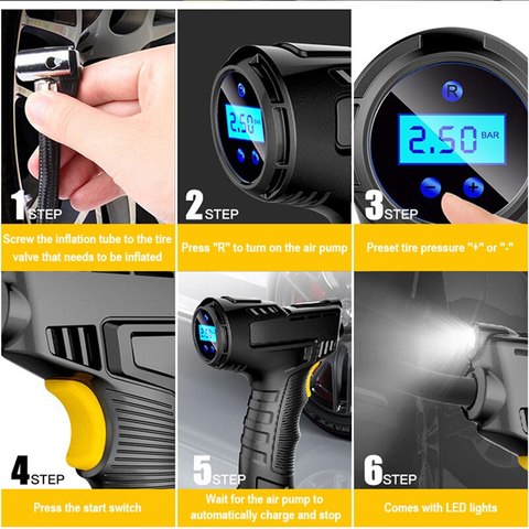 120W Handheld Air Compressor Wireless/Wired Inflatable Pump Portable Air Pump Tire Inflator Digital for Car Bicycle Balls - The Real Droppshipping