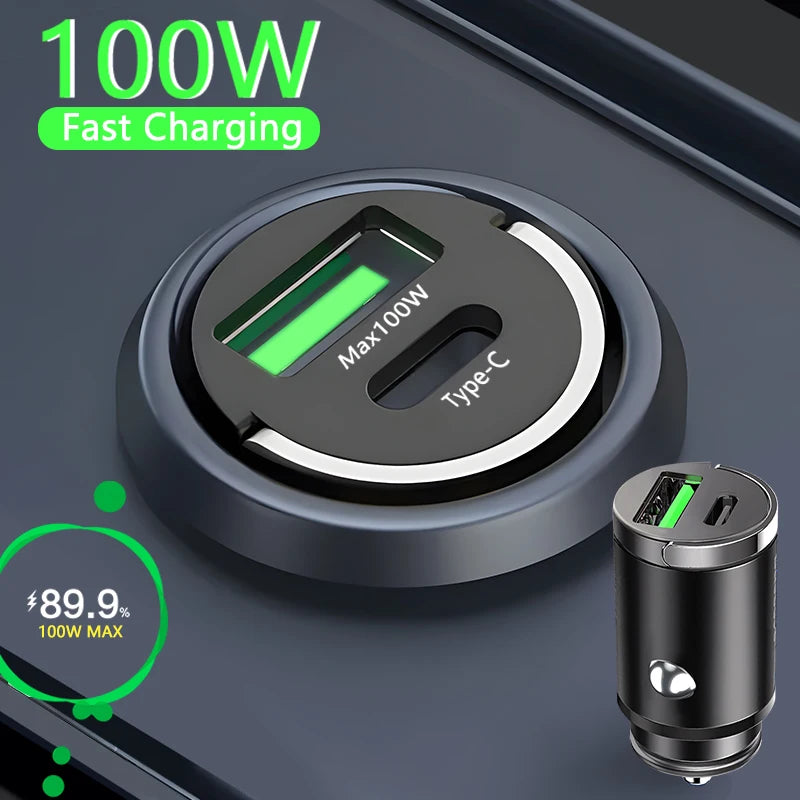 100W Mini Car Charger Lighter Fast Charging for iPhone QC3.0 Mini PD USB Type C Car Phone Charger for Xiaomi Samsung Huawei - The Real Droppshipping