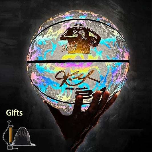 Holographic Reflective Basketball Size 5/7 for Youth Adults Glowing Luminous Basketball Outdoor Indoor Rubber Balls High Quality - The Real Droppshipping