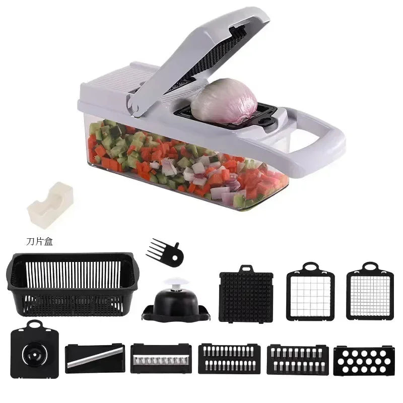 1Pc Green Black 14 in 1 Multifunctional Vegetable Slicer Cutter Shredders Slicer With Basket Fruit Potato Chopper Carrot Grater - The Real Droppshipping