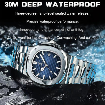 2023 New POEDAGAR Luxury Watch Business Waterproof Male Clock Luminous Date Stainless Steel Square Quartz Men Watch reloj hombre - The Real Droppshipping