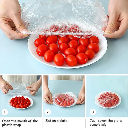 100pcs Disposable Food Cover Plastic Wrap Elastic Food Lids For Fruit Bowls Cups Caps Storage Kitchen Fresh Keeping Saver Bag - The Real Droppshipping