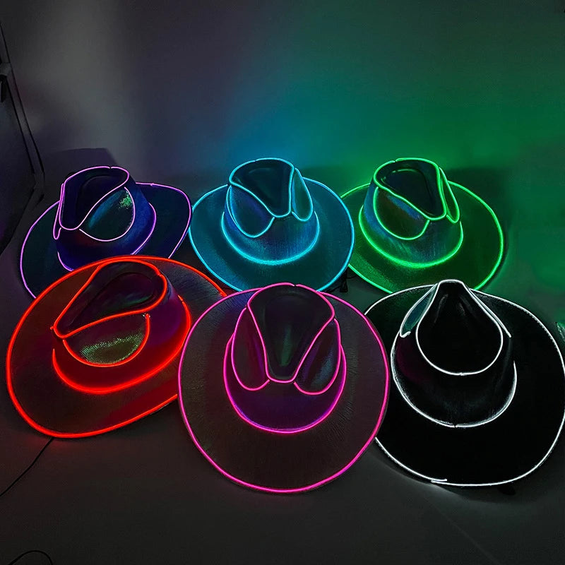 Disco Luminous Led Bride Cowgirl Hat Glowing Light Bar Cap Bachelorette Party Supplies Flashing Neon Western Cowboy Hat - The Real Droppshipping