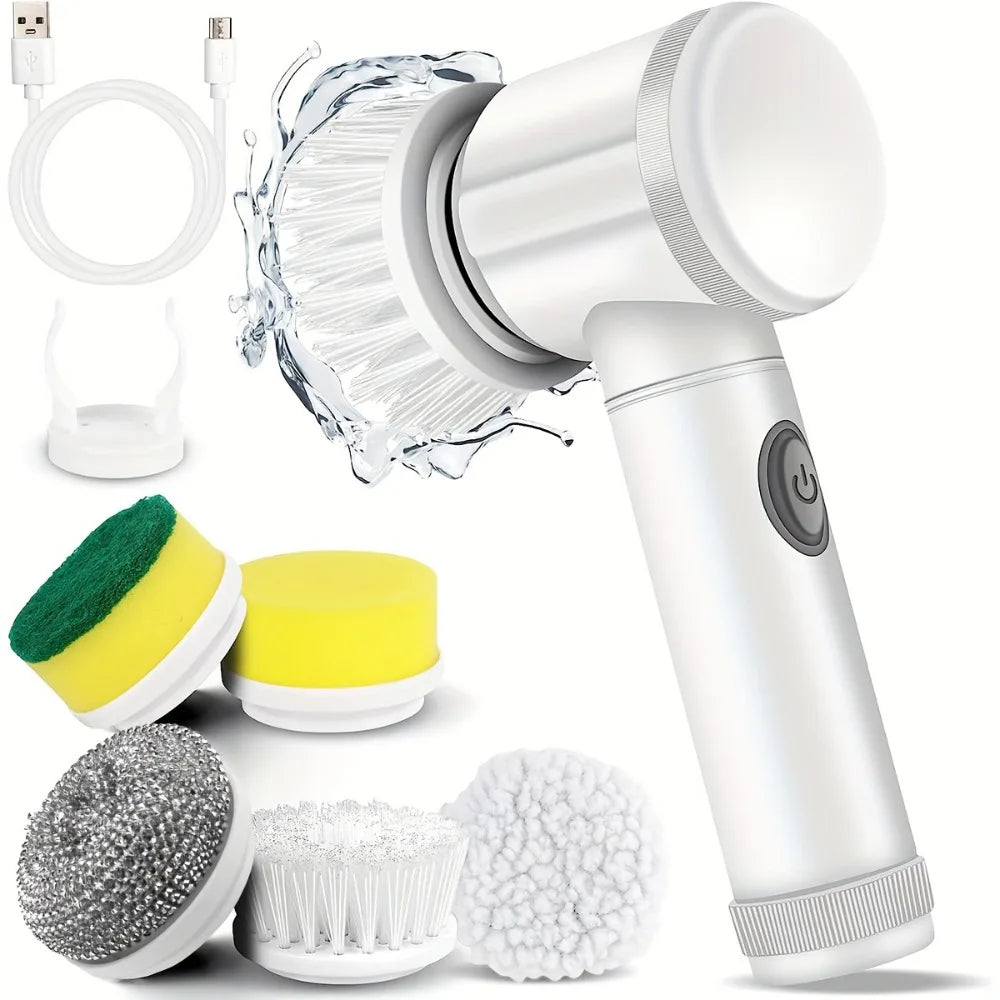 Electric Spin Scrubber With 5 Replaceable Brush Head Power  Electric Cleaning Brush Handheld Rechargeable Shower Scrubber - The Real Droppshipping