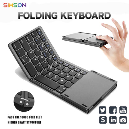 B033 Mini Wireless Keyboard Bluetooth Touchpad Portable Magnetic Triple Folding Keyboard for Windows Android IOS iPad Phone - The Real Droppshipping