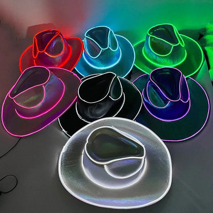 Disco Luminous Led Bride Cowgirl Hat Glowing Light Bar Cap Bachelorette Party Supplies Flashing Neon Western Cowboy Hat - The Real Droppshipping