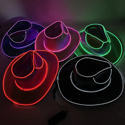 Disco Luminous Led Bride Cowgirl Hat Glowing Light Bar Cap Bachelorette Party Supplies Flashing Neon Western Cowboy Hat - The Real Droppshipping