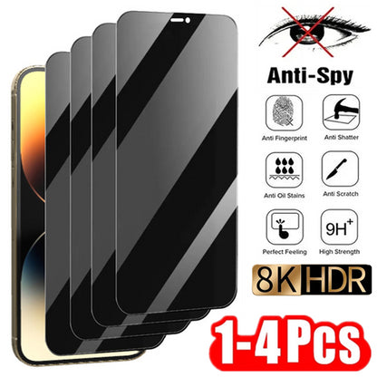 1-4Pcs Privacy Screen Protector for iPhone 14 13 11 12 Pro Max Mini 7 8 Plus Anti-spy Protective Glass for iPhone 15 X XR XS MAX - The Real Droppshipping