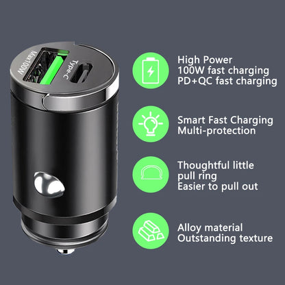 100W Mini Car Charger Lighter Fast Charging for iPhone QC3.0 Mini PD USB Type C Car Phone Charger for Xiaomi Samsung Huawei - The Real Droppshipping