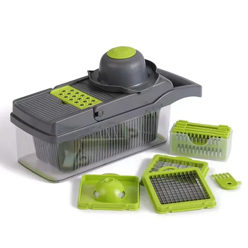 1Pc Green Black 14 in 1 Multifunctional Vegetable Slicer Cutter Shredders Slicer With Basket Fruit Potato Chopper Carrot Grater - The Real Droppshipping