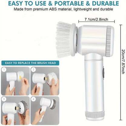 Electric Spin Scrubber With 5 Replaceable Brush Head Power  Electric Cleaning Brush Handheld Rechargeable Shower Scrubber - The Real Droppshipping